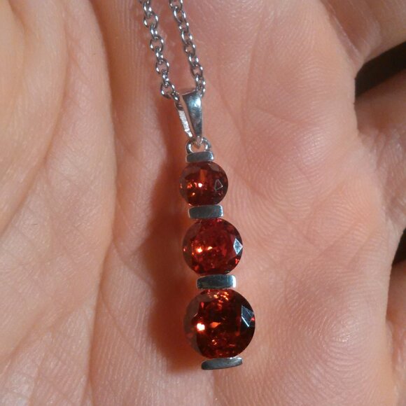 Simulated Red Diamond Sterling Silver Pendant Stainless Steel Necklace - Picture 9 of 10